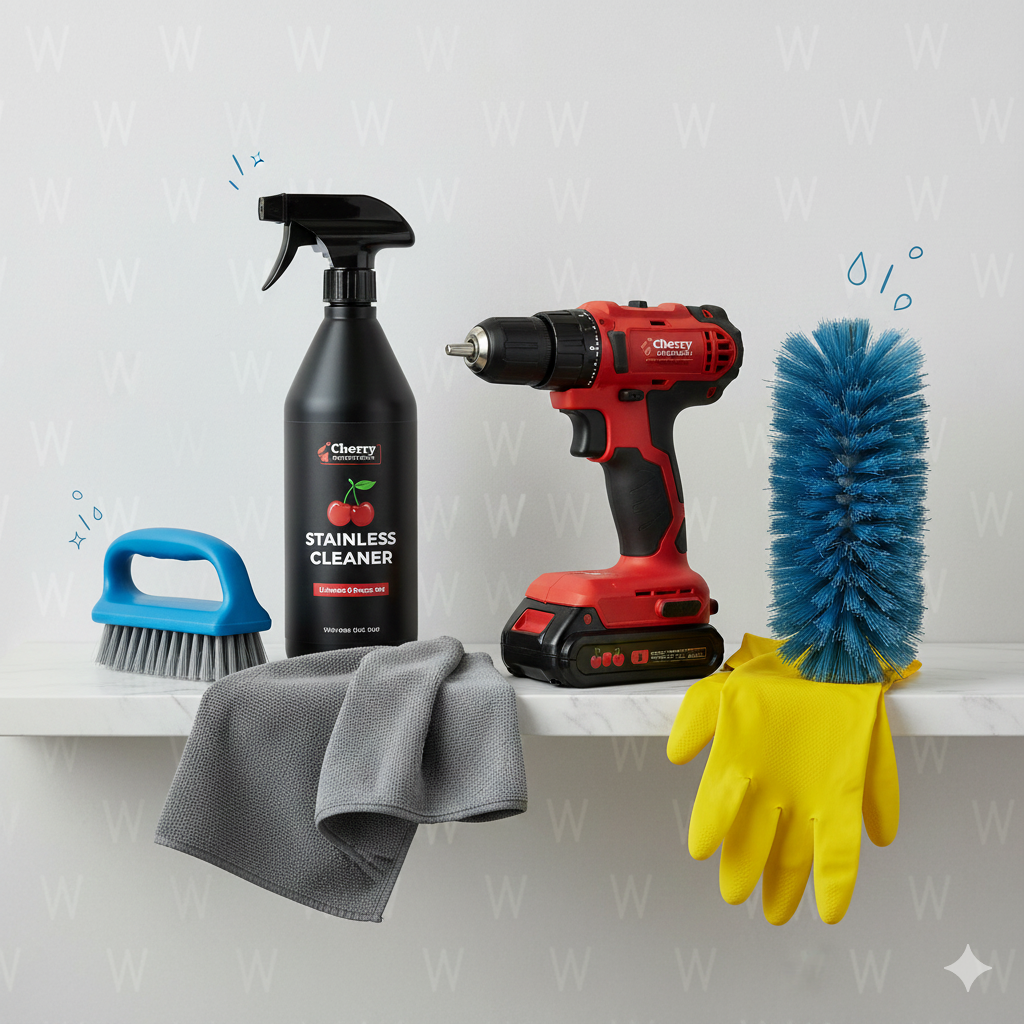 Stainless Steel Cleaning Kit – UltraShine 6-Piece Set (Cleaner, Microfibers, Scrubber, Gloves, Drill Brush)